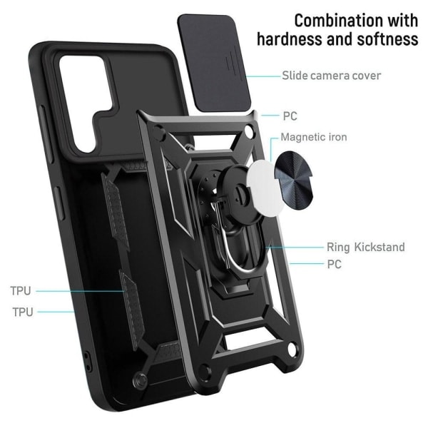 Samsung S22 Ultra Armor Hybrid Metal Ring Kamera Slider - Sort Sort