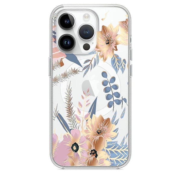 1 ST Magnetisk Skal för iPhone 16 Pro Max Floral, Sött Lyxigt Transparent Blomsterskal för Kvinnor Flickor Mjuk Elegant Plätering [Kompatibel med Magsafe] Prot