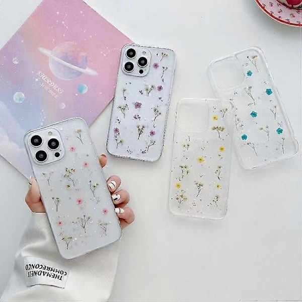 För iPhone15 Pro Gypsophila Blommor Mönster TPU Skyddande Mobiltelefon Skal