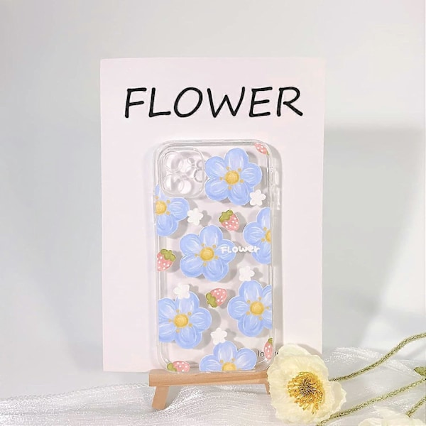Kompatibelt skal för iPhone 12, sött genomskinligt blommönster i färg för flickor och kvinnor, mjukt TPU stötsäkert skyddande flickigt skal för iPhone 12 - Rosa blomma