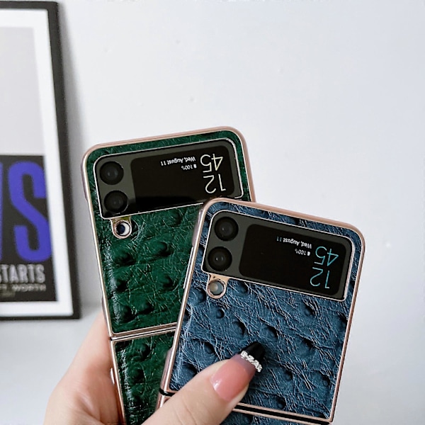 Samsung Galaxy Z Flip4 5G nahkainen strutsikuvioinen nano-galvanointi puhelinkotelo