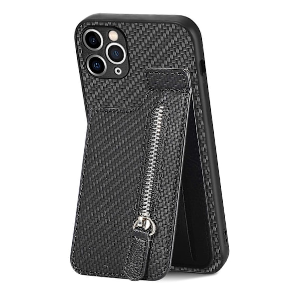 Kolfiber Vertikal Flip Fodral med Dragkedja för iPhone 11 Pro