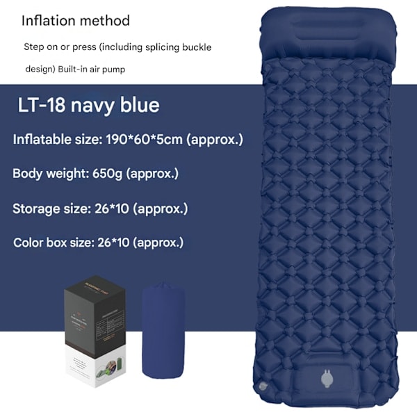 Itsestään täyttyvät retkipatjat: Paksu ja kevyt yhden hengen retkipatja, puhallettava ja yhdistettävä kahden hengen retkipatja ja kompakti puhallettava Navy Single sleeping pad
