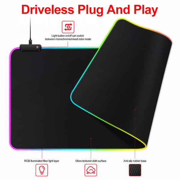Gaming Mousepad med LED-lys - RGB - 80x30 cm
