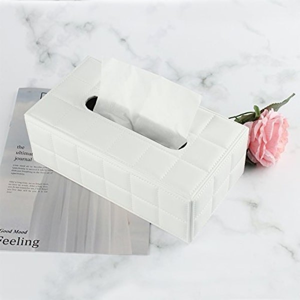 Falskt Läder Vävnadslåda Vävnadsdispenser, 25*14*9.5cm (Vit)