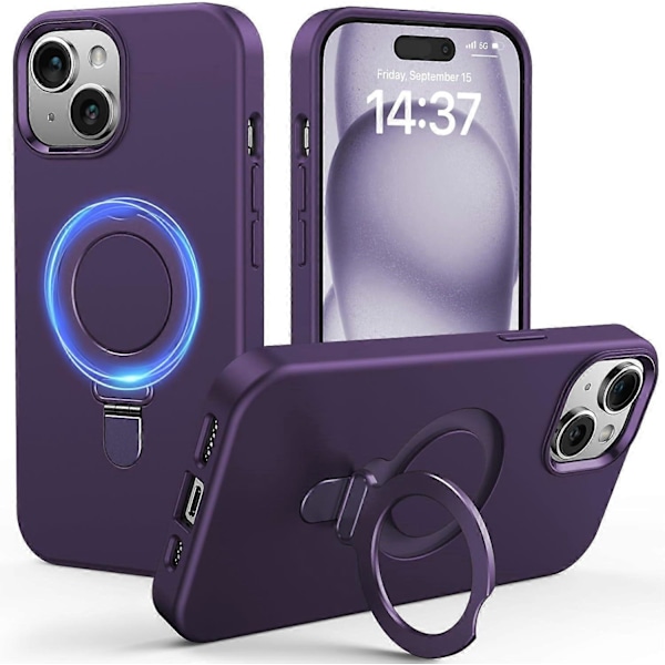 iPhone 15 -kotelo Fusion+ Silikoninen iskunkestävä silkkimäinen ja ohut pudotussuoja Puhelinkotelo sisäänrakennetulla jalustalla iPhone 15:lle (violetti) 2023