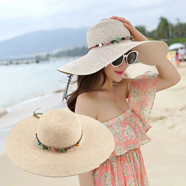 Sammenleggbar solhatt for kvinner UPF 50+ (Beige)