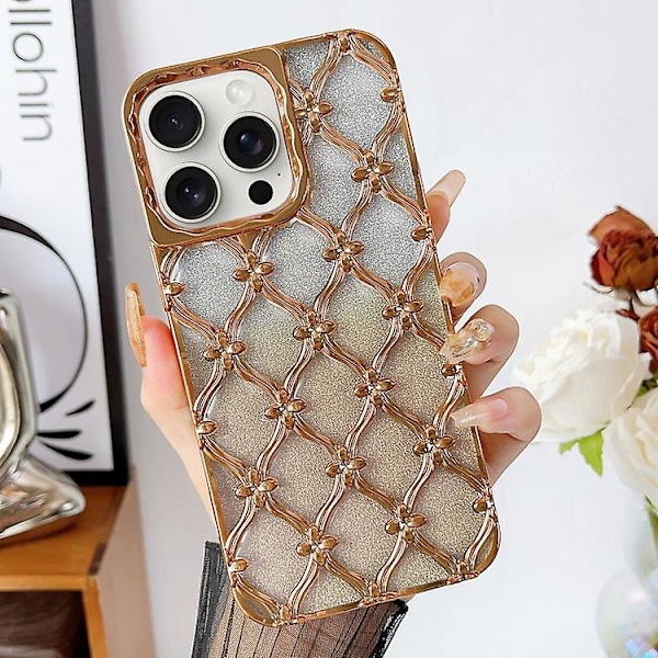 För iPhone 14 Pro Stjärnblomma Elektropläterat TPU-telefonfodral med Gradient Glitterpapper