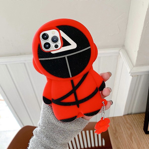 Squid Game Skal med Hänge för iPhone 12/12 Pro 6.1 Tum Sött Mjukt Silikon Stöttåligt Skyddande Telefonskal för Kvinnor Män Flickor Pojkar