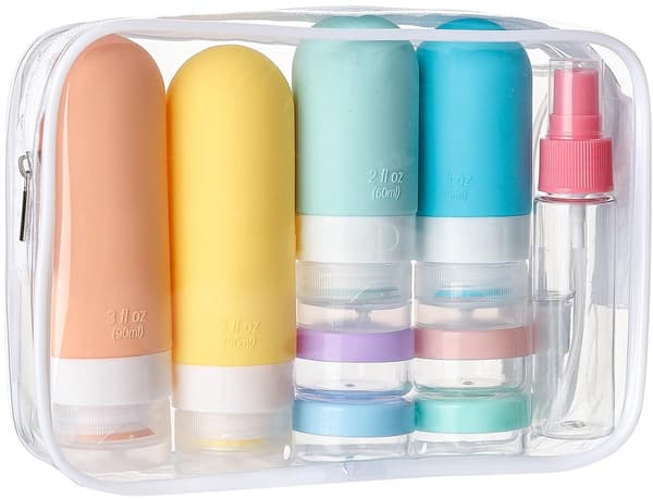 Reseflaskor med fodral, Reseset, Reseflaskor Handbagage 90ML, 16-delat set, Silikonreseflaskor, Påfyllningsbara reseflaskor, schampo