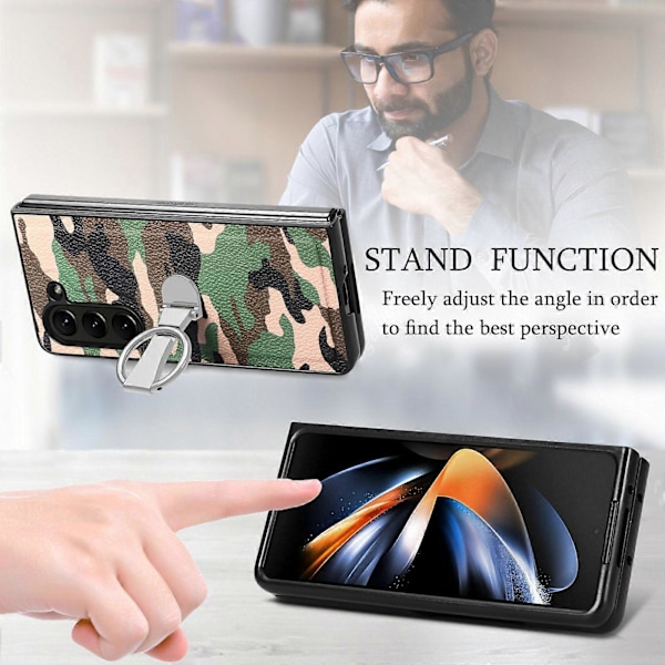 Skal för Samsung Galaxy Z Fold 5 med Ring, Läder Kamouflage Mobilskal kompatibla med Samsung Galaxy Z Fold5