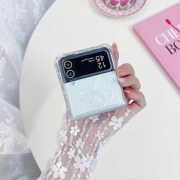 Samsung Galaxy Z Flip3 -puhelimelle läpinäkyvä kristalliperhonen TPU-puhelinkotelo