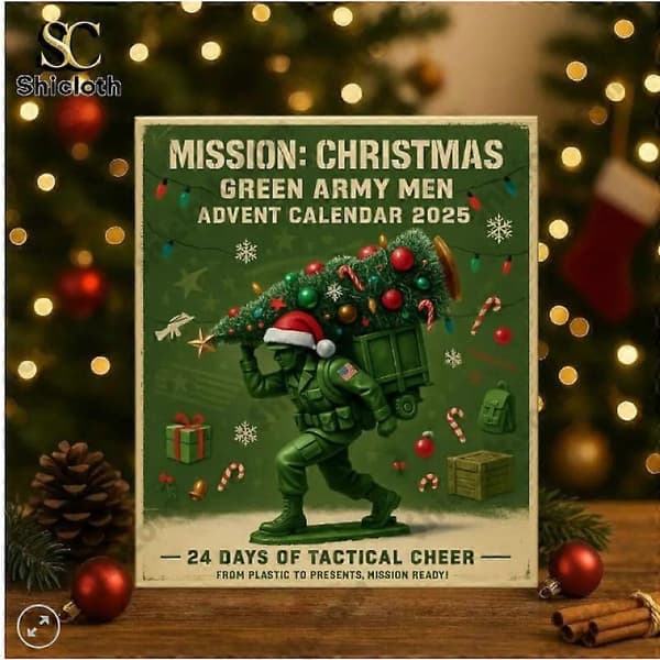 Grøn militær julekalender, blind boks juletræspynt, akryl vedhæng, samlerobjekt julepynt