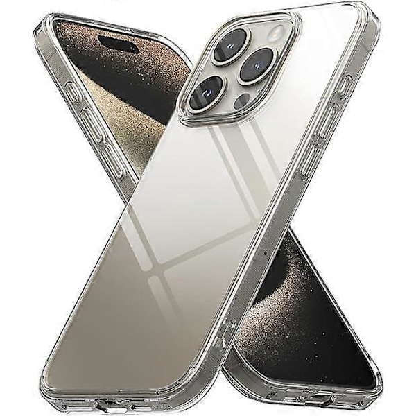 (Klar) Kompatibel med iPhone 15 Skal Genomskinligt Solid Hårt Bakstycke Mjuk TPU Stötfångare Stöttåligt Skal Anti-Fingeravtrycksskydd