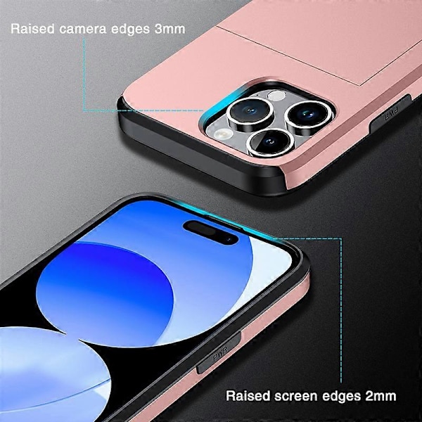 1 stk. Sort iPhone15 Pro Max Mobiltelefon Cover, Slide Kort Indsæt To-i-en Anti-fald Pung Beskyttelsescover