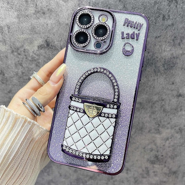 Skal till iPhone 15 Pro med Spegelstöd TPU+PC Gradient Glitter Telefonskal - Lila