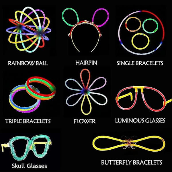 100 Glowsticks, Halloween Festutstyr, Lysende Moro Festpakke