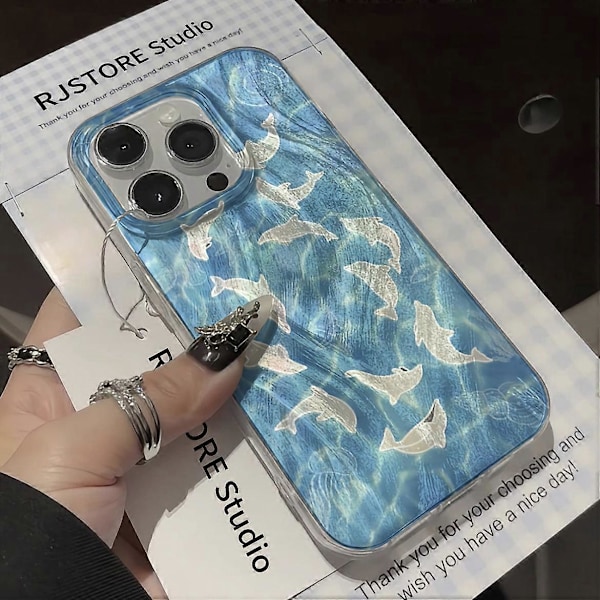 Mobilskal för iPhone 15 Pro, Delfinmönster TPU+PC IMD Baksida