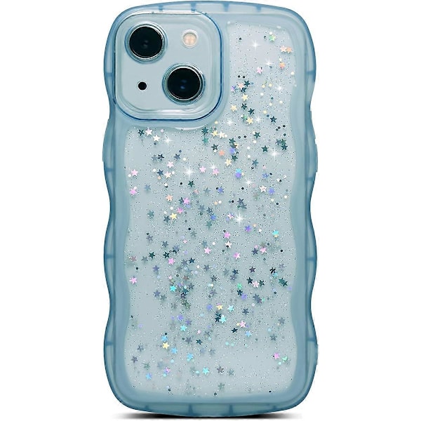 för iPhone 14 Skal 6.1\" Lockig Vågkant Design Transparent Bling Glitter Stjärna Glänsande Skal Sött Klart Transparent Fullt Skydd Mjuk TPU Stötsäker Ph
