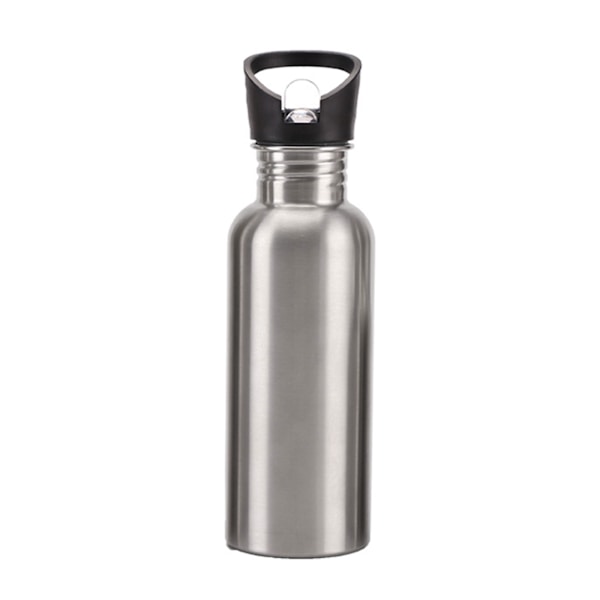 Sportsdrikkeflaske i rustfrit stål med håndtag, ikke-isoleret, fødevaregodkendt, enkeltvægget til cyklister, løbere, vandrere, camping, 500 ml
