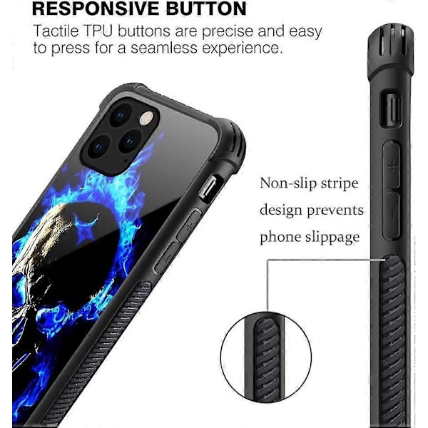 Etui kompatibelt med iPhone 11 Pro Max, kranier med 4 hjørner Stødsikker beskyttelse Blød silikone TPU-kofanger og hårdt PC-mønster bagsideetui til iPhone