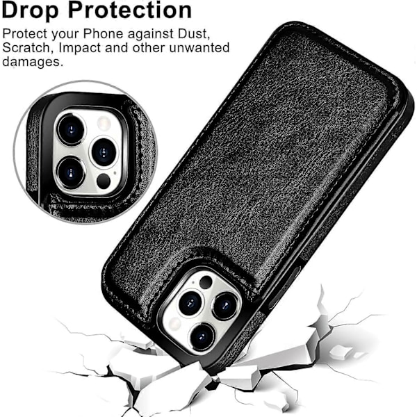 iPhone 15 Pro Wallet Etui med Kortholder Slids Stødsikkert Etui Flip Folio Blødt PU Læder Magnetisk Lukning Beskyttelses Etui Cover (Sort)