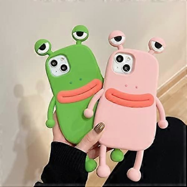 3D Tegneserie Søt Kawaii Nydelig Pølsemunn Froskeform Barn Ungdom Jenter Kvinner Myk Silikon Case for iPhone 13 Pro Max Grønn Frosk