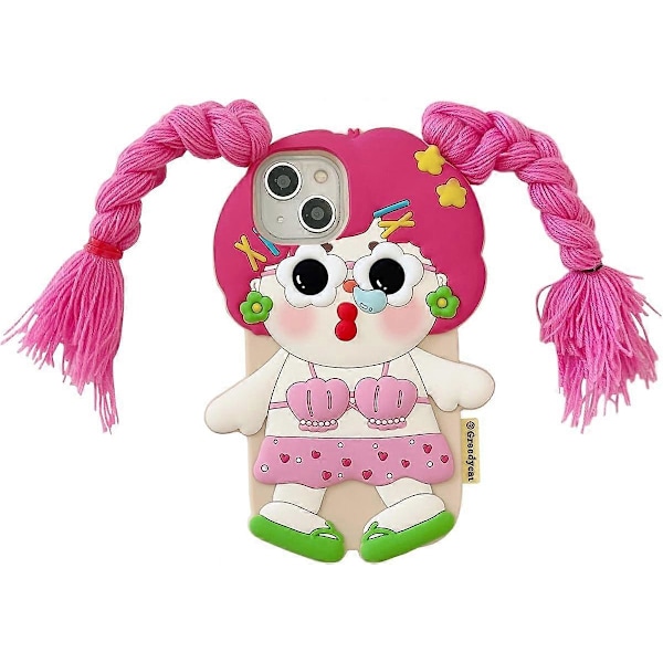 Kotelo iPhone 16:lle, Söpöt 3D Kawaii puhelinkotelot Hauskat tytöt pitkillä hiuksilla Sarjakuvakansi Avaimenperällä Pehmeä silikonigeeli Pudotussuoja Kotelo Naiset Tytöt