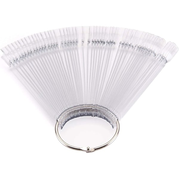 Neglefarve display sticks, salon neglefarve display sticks, manicure øvelse, vifteform, med metalring, 50 ark pr. pakke, naturlig farve Transparent