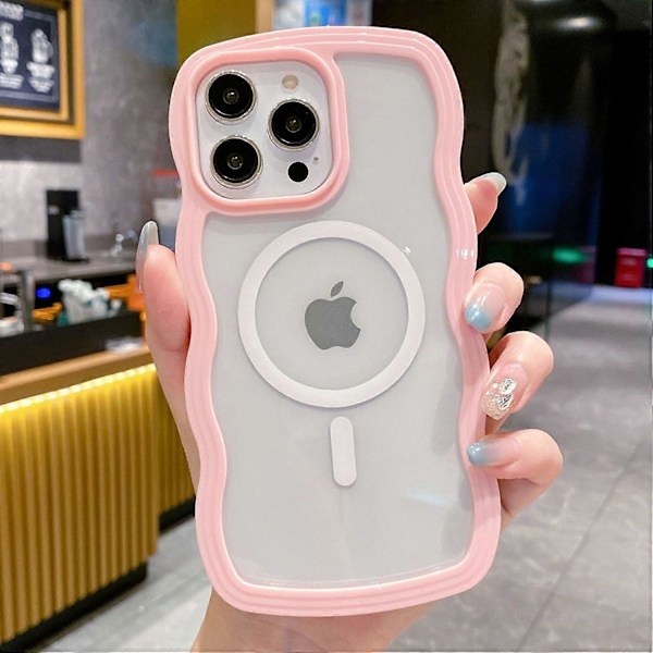 Magnetisk deksel til iPhone 15 Pro, kompatibelt med MagSafe, krøllete bølgeramme