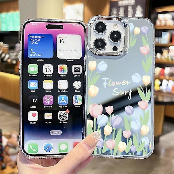 För iPhone 15 Pro Max Mobilskal Mönsterdesign Spegelyta Akryl+TPU Mobilskal