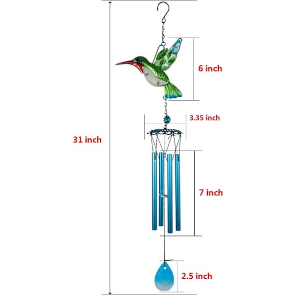 Ulkoilma Hummingbird Tuulikellot, Käsintehty Metalli Tuulikellot