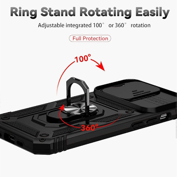 Armor Skal för iPhone Ställ Skal med Skjutbart Kameraskydd & Stöd Militärklass Kraftigt Skydd med Magnetisk Hållare för iPhone12PRO(Svart)