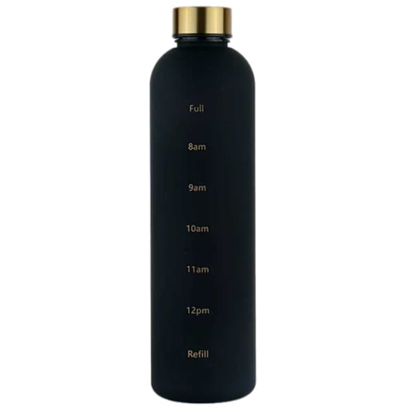 Minimalistisk Motiverende Vandflaske med Tidsmarkering 1000ml Sort sort