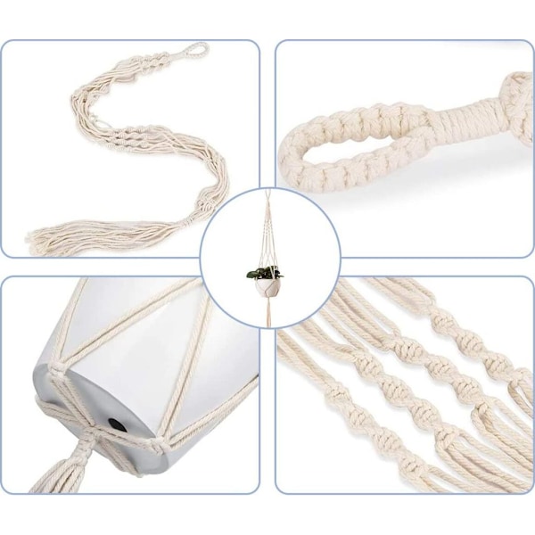 5 st Set med Hängande Macrame-korgar med Bohemisk Dekor i Bomullsrep (Beige)