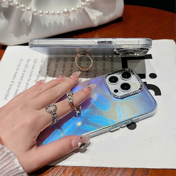 Skal för iPhone 14 Pro IMD Elektroplätering Ring Ställ PC+TPU Laser Mobilskal