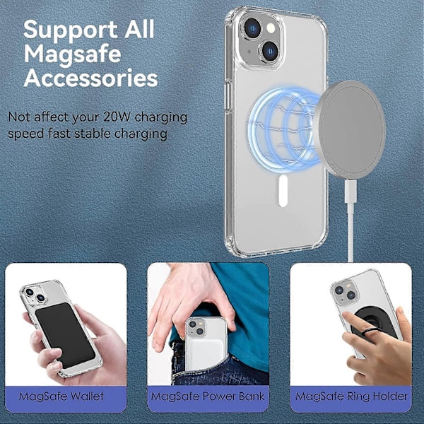 iPhone 14 Skal Transparent, Magnetiskt iPhone 14 Skal med MagSafe Skal för Kvinnor Män, Stötsäkert Skyddsskal för iPhone 14 6.1 tum
