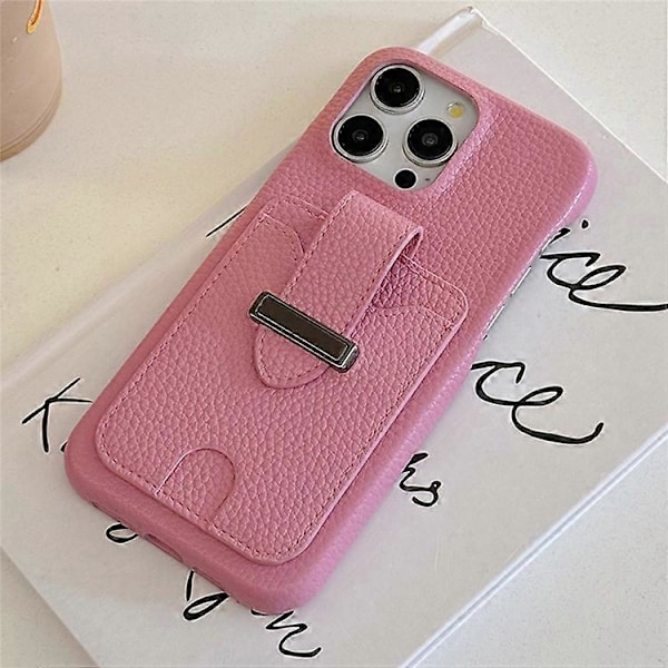 Kompatibelt Skal för iPhone 16 Pro med Kortfack Litchi Textur Läder + PET Telefonskal
