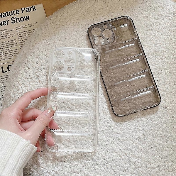 Hot Off Puffer Skal för iPhone 15 Pro MAX, Mjukt Puffer Jacka Material, Stötsäkert Skyddande Mobilskal, Klar Svart