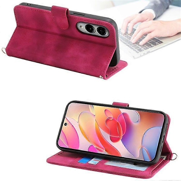 För Samsung Galaxy S25 Edge Fodral Blommönster PU Läder Plånbok Telefonfodral med Rem
