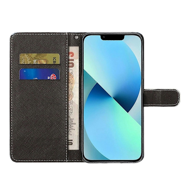 Læderetui med 3D-mønster til iPhone 15 Plus, tegnebog, stativ, telefoncover