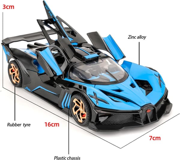 TGRCM-CZ Bugatti Bolide 1/32 Skala Støpt Modellbil Sink Legering med Lyd og Lys Gave til Barn Gutter Jenter Blå Blue