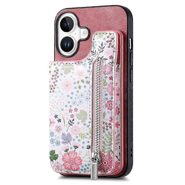 iPhone 16 Plus -kotelo, kuvioitu, jalustallinen lompakkokotelo, nahka+TPU, RFID-suojaus