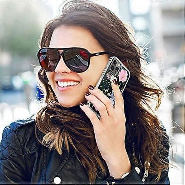 Designat för iPhone 13 Pro Max Pressat Blomfodral, Sött Bling Glitter Glittrigt Genomskinligt med Design Mjukt Silikon TPU Gummi Torkad Äkta Blommig Estetik