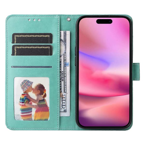 För iPhone 16 PU Läder Telefonfodral med Ställ Tryckt Solros Kortfack Telefon Skydd