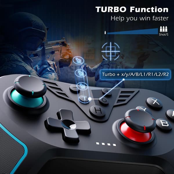 Kontroller for Switch, trådløs kontroller kompatibel med Switch Lite/OLED, Turbo/Makroprogrammering/Justerbar vibrasjon/6-akset gyroskop/Skjermbilde Black