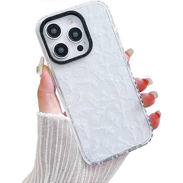 1 stk. designet til iPhone 16 Pro Max-cover, søde klare silikone hvide blomster, til kvinder piger, skridsikkert og ridsefast telefoncover, (kompatibelt med iPh
