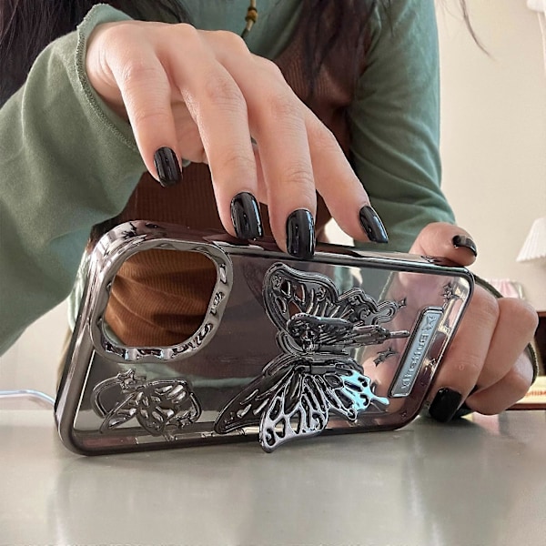 Skal till iPhone 13/14, Elektropläterad Mjuk TPU med Ställ, Fjärilsdesign