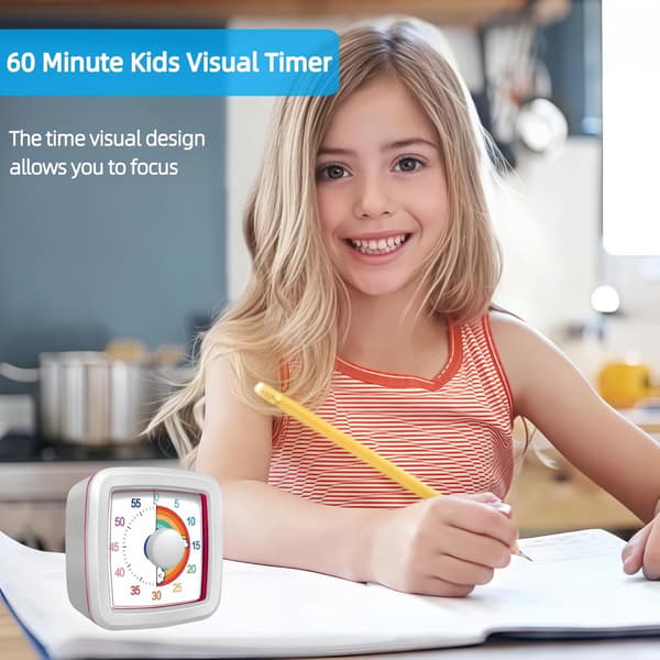 Visuell timer för barn och vuxna, 60-minuters nedräkningstimer för klassrum, kök, kontor, Pomodoro-timer tidsstyrningsverktyg för småbarn ADHD (vit)