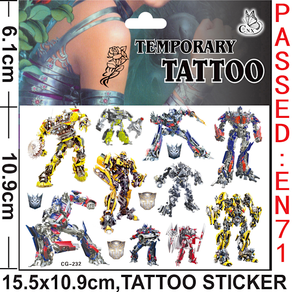 4 kpl Muunneltavia Autobot-lasten tatuointi-sarjakuvatarrat pojille